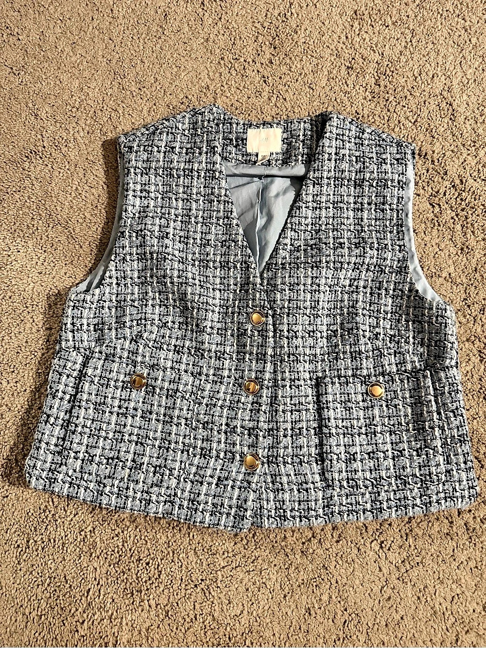 H&M Bouclé Vest in Blue & White Size Medium